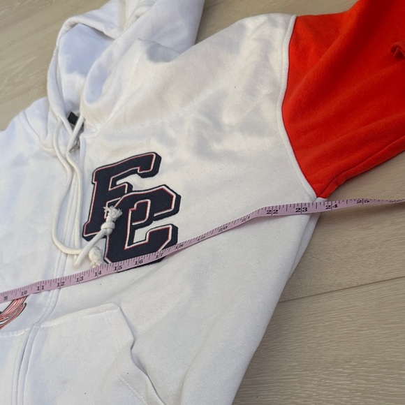 Divided White and Red Zip-Up Hoodie with Varsity Patches - Picture 5 of 8